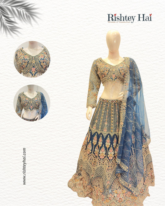 Royal Midnight Blue Heritage Bridal Lehenga Set