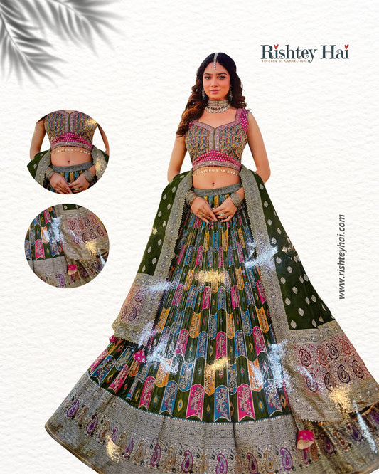 Banarasi Designer Multicolor Handcrafted Lehenga Set
