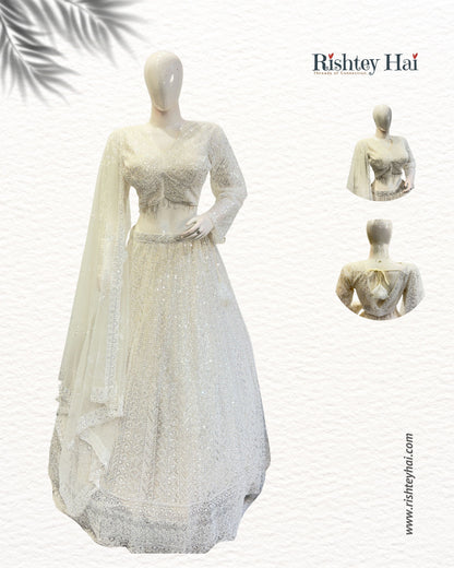 Luxury Pure White Ivory (Elegant and contemporary bridal tone) Lehenga Set