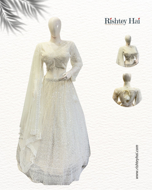 Luxury Pure White Ivory (Elegant and contemporary bridal tone) Lehenga Set