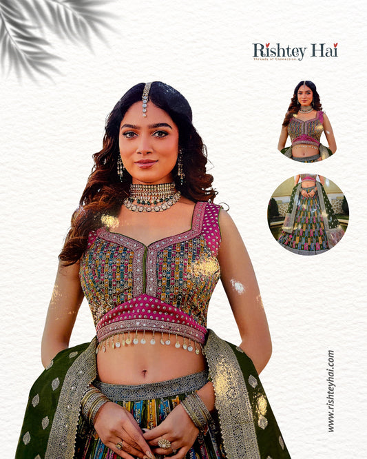 Banarasi Designer Multicolor Handcrafted Lehenga Set