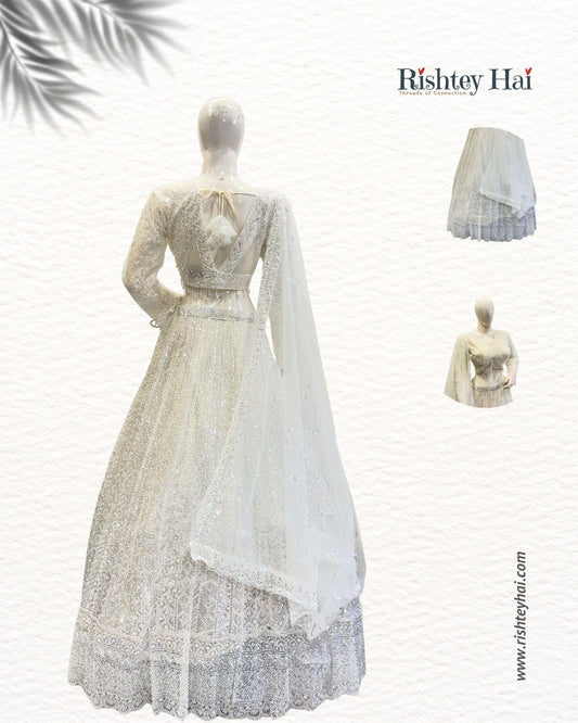 Luxury Pure White Ivory (Elegant and contemporary bridal tone) Lehenga Set