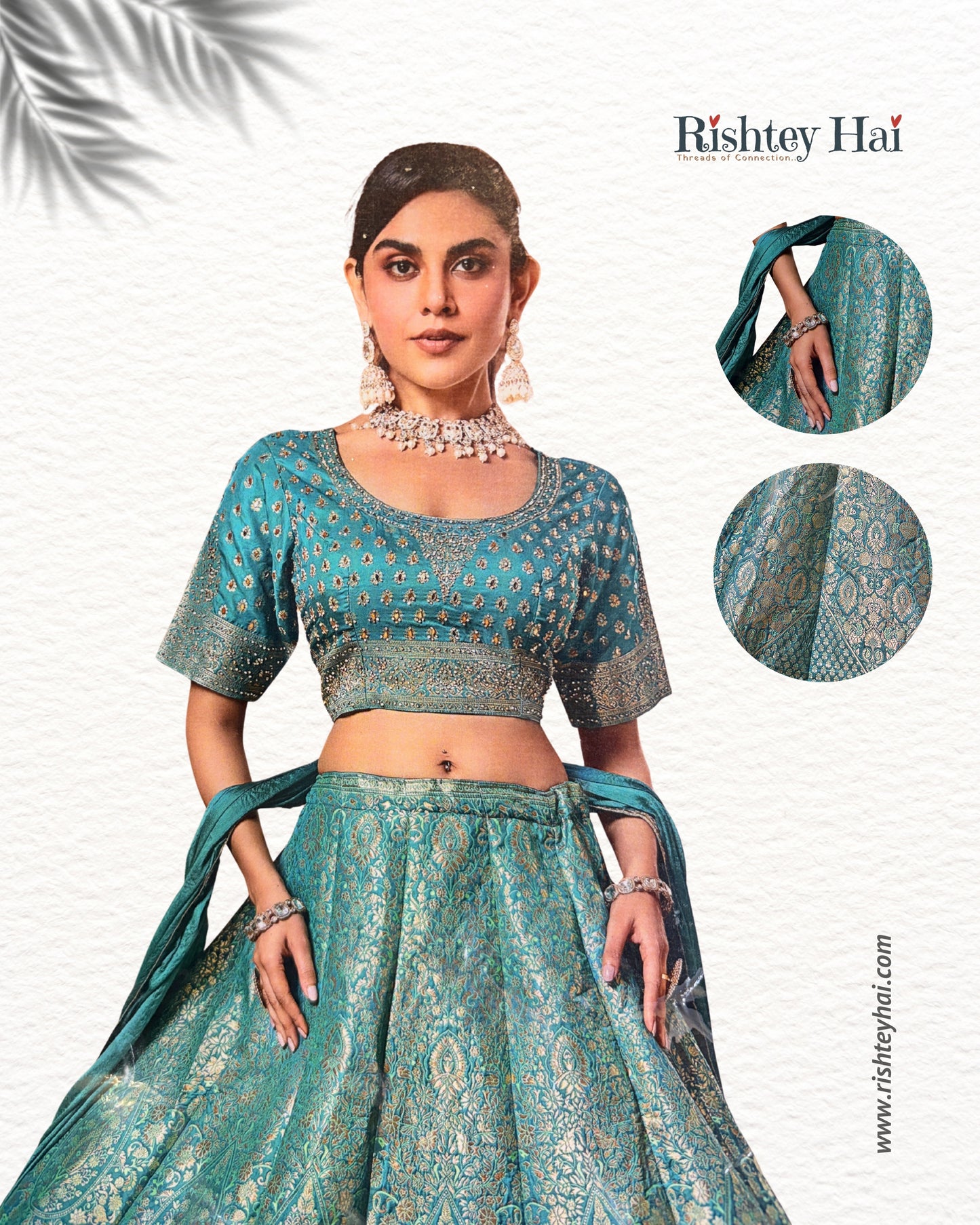 Teal Green Banarasi Woven Lehenga Set