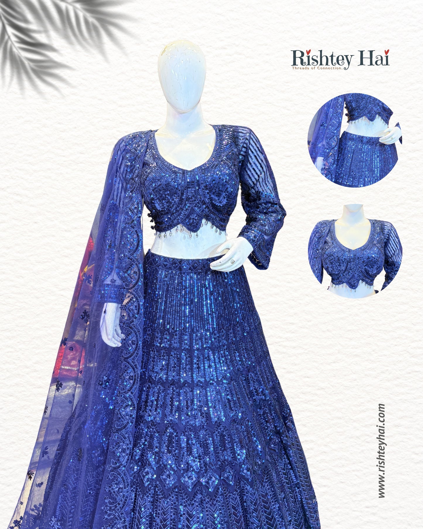 Royal Blue Heavy Sequin Embroidered Lehenga Set Color